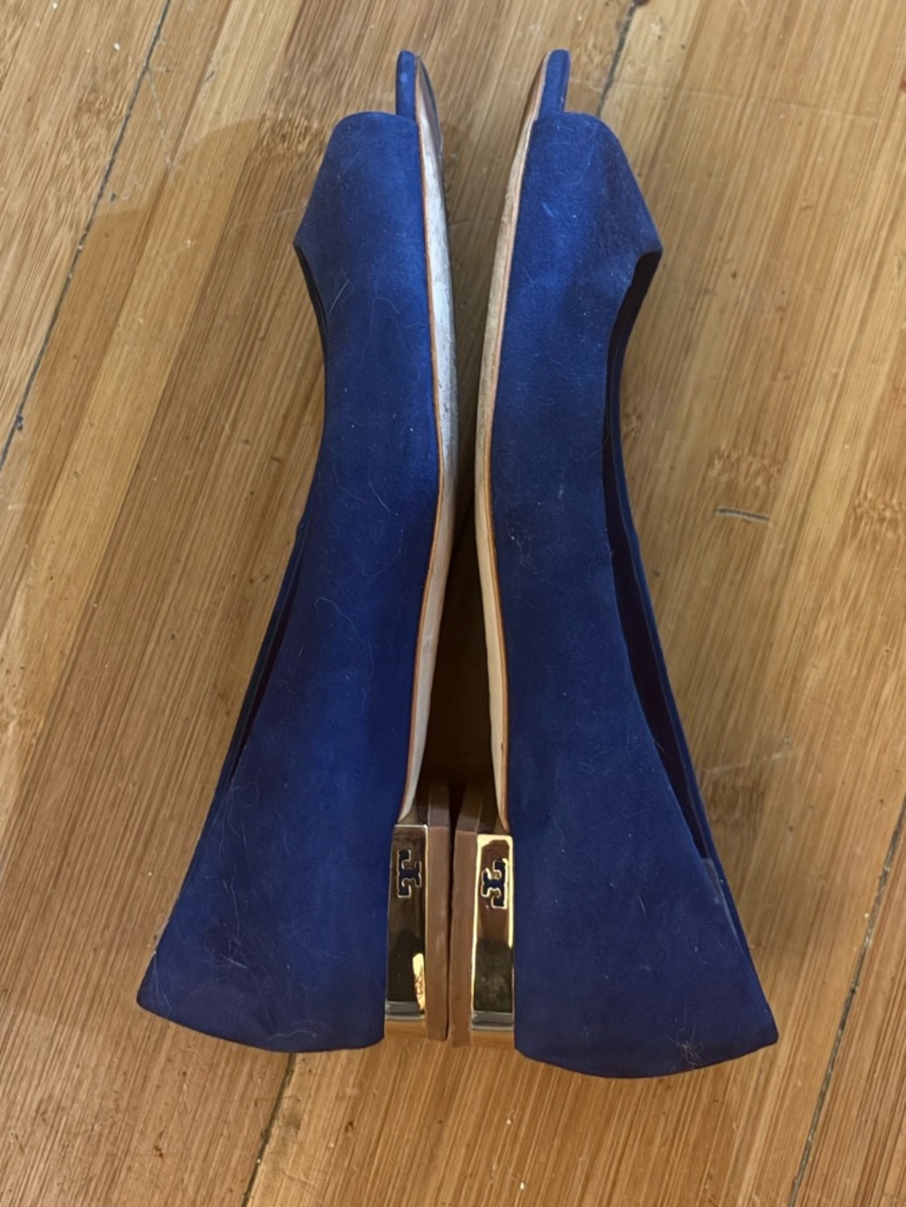Tory Burch Royal Blue Suede Peep-Toe Flats - Picture 3 of 7